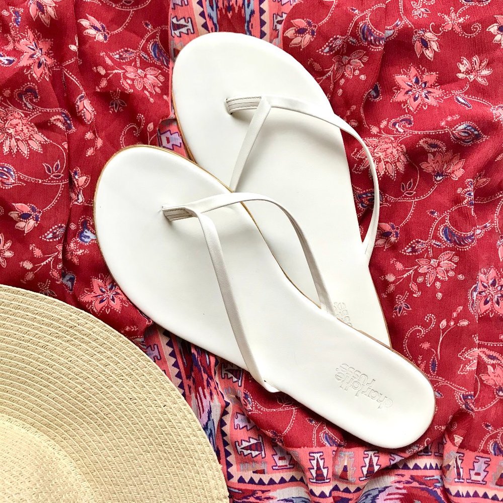 White flip-flops with gold detail - size 8